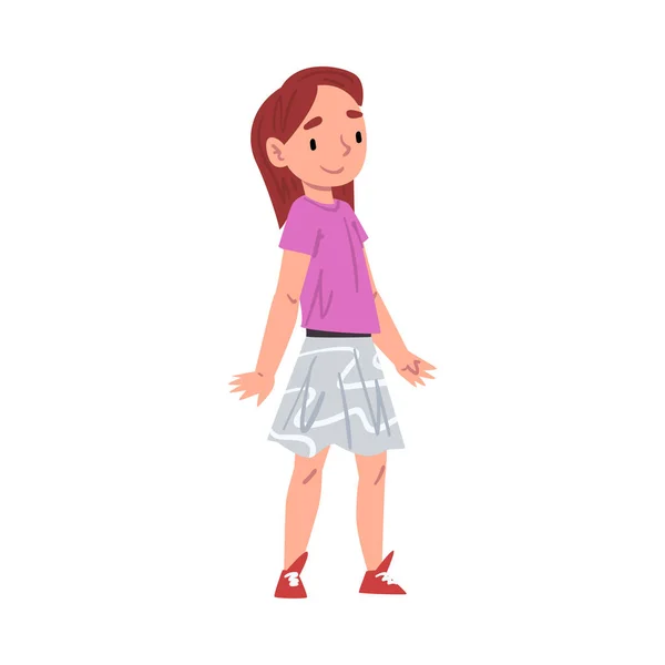 Personagem bonito menina vestindo roupas casuais Cartoon Style Vector Ilustração em fundo branco — Vetor de Stock