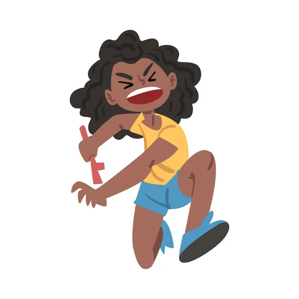 積極的なアフリカ系アメリカ人の少女、悪い子の行動漫画スタイルベクトルイラスト白の背景 — ストックベクタ