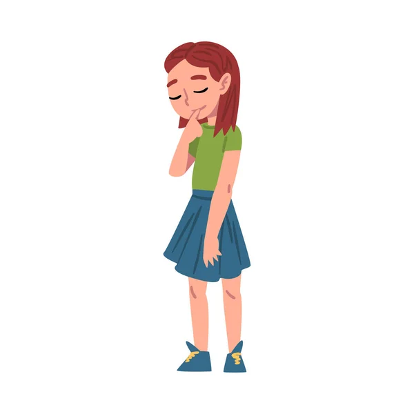Nette nachdenkliche Mädchenfigur, die lässige Kleidung trägt Cartoon Style Vector Illustration auf weißem Hintergrund — Stockvektor