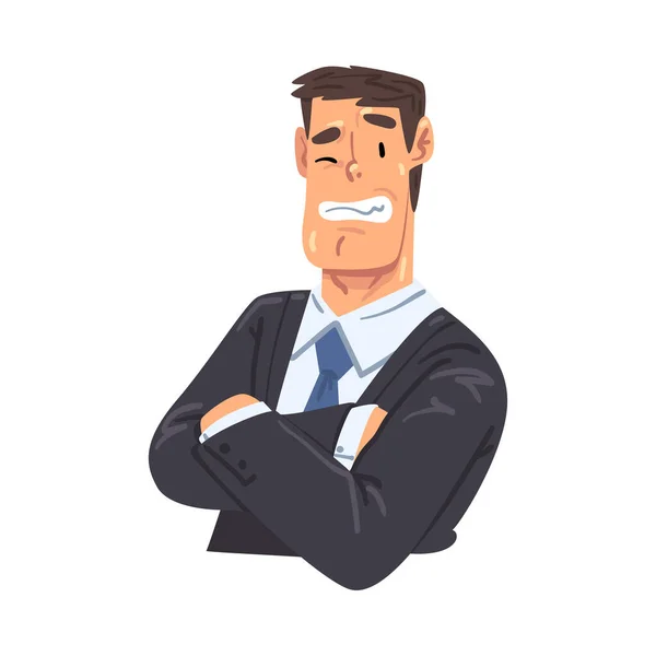 Personagem de empresário surpreso em pé com as mãos dobradas, Caráter de trabalhador de escritório em roupas de estilo formal, Business Avatar Cartoon Style Vector Illustration — Vetor de Stock