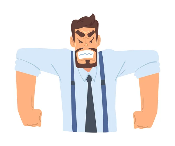 Uomo d'affari aggressivo arrabbiato, Funny Office Worker Character in vestiti di stile formale, Illustrazione vettoriale di stile del fumetto Avatar di affari — Vettoriale Stock