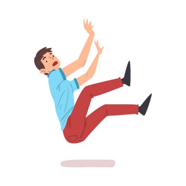Young Man Falling Down, Male Person with Frightened Expression on her Face Falling Back Cartoon Style Vector Illustration clipart