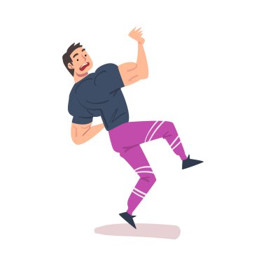 Genç Adam Kaydı ve Kayıp Denge, Adam Yer Çizgisi Çizgi Filmi Biçimli Vektör İllüstrasyonunda Geriye Düşüyor