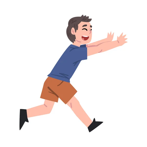 Happy Little Boy Running Wearing Casual Clothes Cartoon Style Vector Illustration on White Background - Stok Vektor