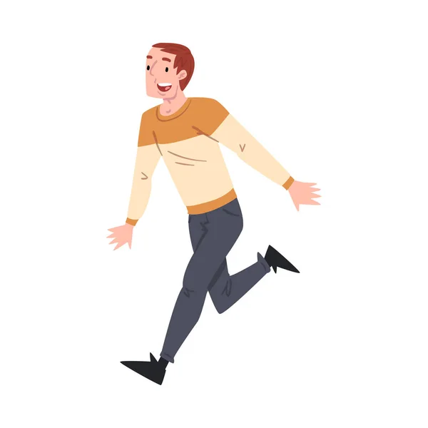 Feliz joven corriendo estilo de dibujos animados Vector Ilustración sobre fondo blanco — Archivo Imágenes Vectoriales