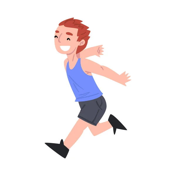 Happy Little Boy Running Cartoon Style Vector Illustratie op witte achtergrond — Stockvector