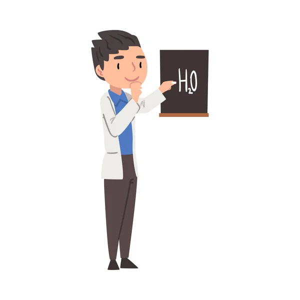 Male Scientist or Student Character Working at Medical or Researching Laboratory Cartoon Style Vector Illustration — Stock Vector