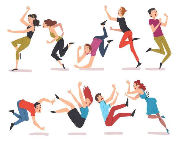 Collection of Shocked People Falling Down, Accident, Pain and Injury Cartoon Style Vector Illustration Isolated on White Background — стоковий вектор