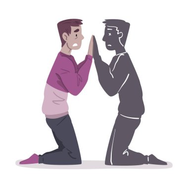 Kişilik bölünmesi, Zihinsel Sağlık sorunları, Psikolojik Bozukluk Konsepti Çizgi Film Tarzı Vektörü İllüstrasyonundan muzdarip Adam