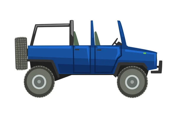Blue Jeep Car, Off Road Vehicle, Dostawa, Transport, Safari Adventure Vector Ilustracja na białym tle — Wektor stockowy
