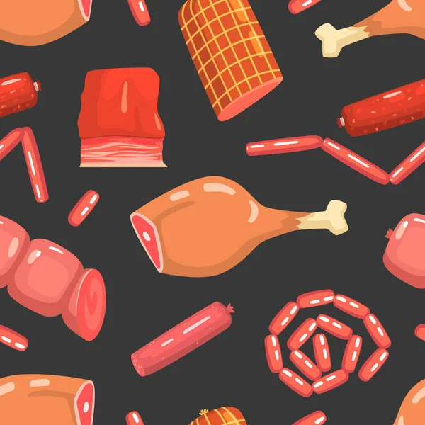 Verschillende vleesproducten Naadloos patroon, Vlees Delicatessen Design Element Kan worden gebruikt voor stof, Behang, Verpakking, Web Page Vector Illustratie — Stockvector