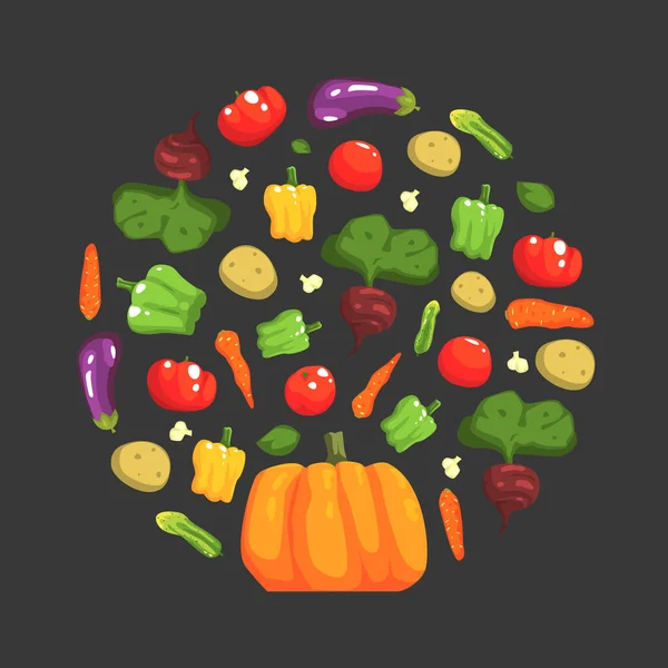 Čerstvé Zralé Zelenina kulatého tvaru, zdravé organické Vegan potravin Vektorové ilustrace — Stockový vektor