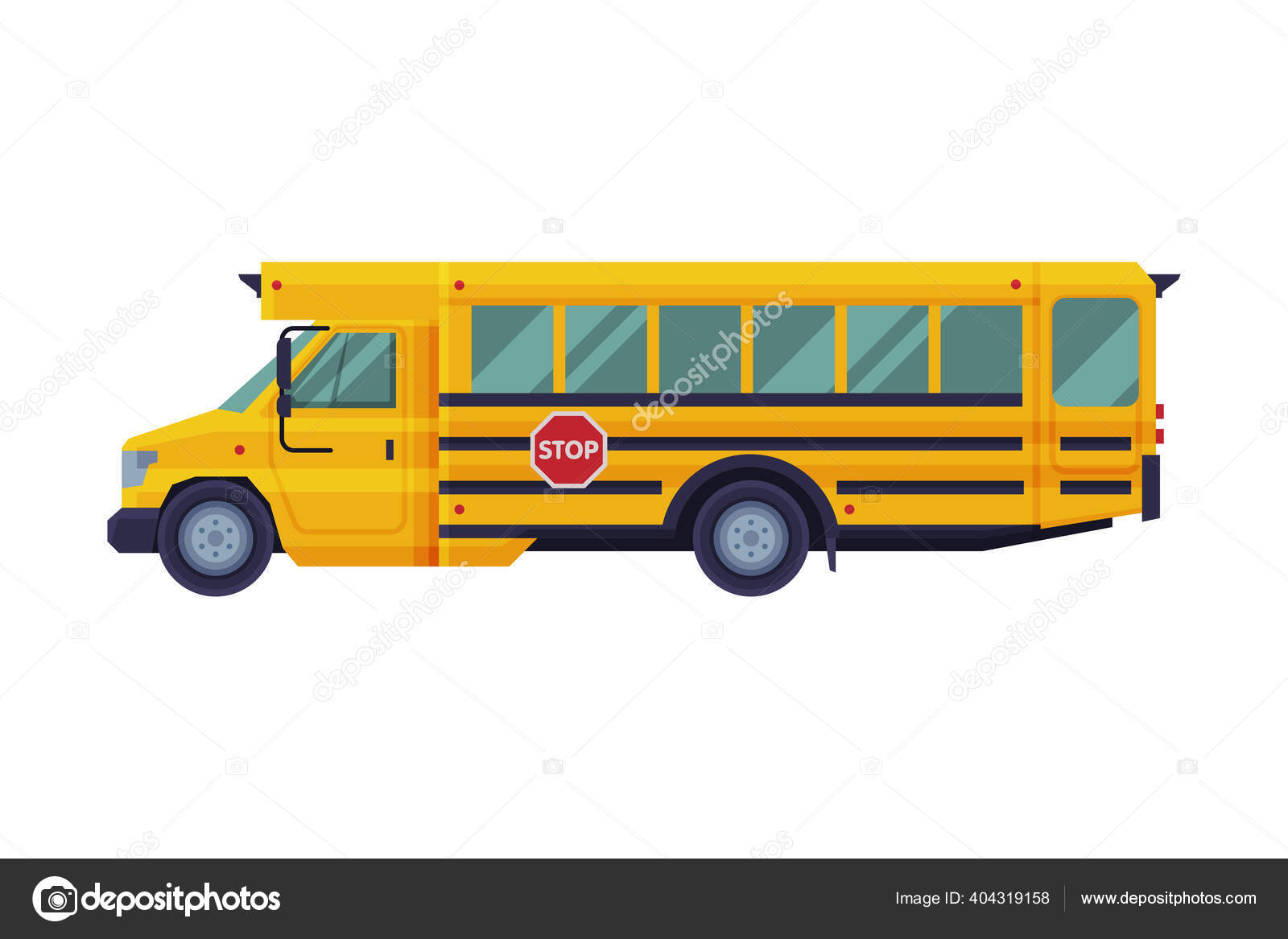 黄色スクールバス サイドビュー 学校の学生輸送車両フラットスタイルベクトルイラスト ストックベクター C Topvectors