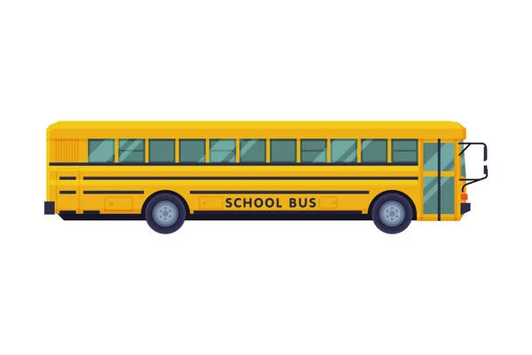School Bus, Side View, Back to School Concept, Students Transportation Vehicle Flat Vector Illustration — Stock Vector
