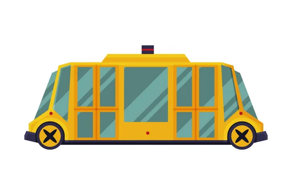 Autobus scolastico giallo moderno, vista laterale, illustrazione piatta del vettore del veicolo di trasporto degli studenti della scuola — Vettoriale Stock