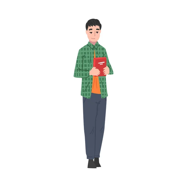 Guy Holding Carton Box, Guy Shopping Groceries at Mall or Supermarket Cartoon Style Vector Illustration on White Background — стоковий вектор