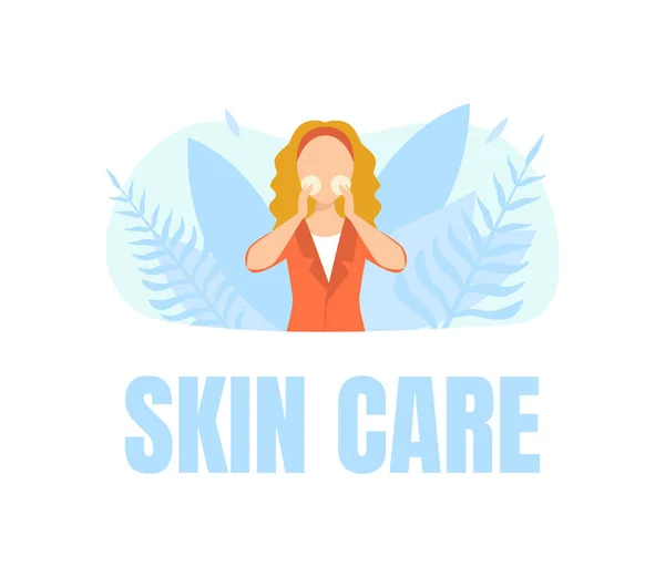 Hautpflege-Banner-Vorlage, attraktive junge Frau, die ihr Gesicht und ihren Hautvektor pflegt — Stockvektor