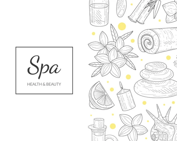 Spa Health and Beauty Banner Template, Organic Natural Cosmetics and Accessories Seamless Pattern, Beauty, Relax and Natural Medicine, Flyer, Coupon, Certificate, Promotional Leaflet Vector — Stock Vector