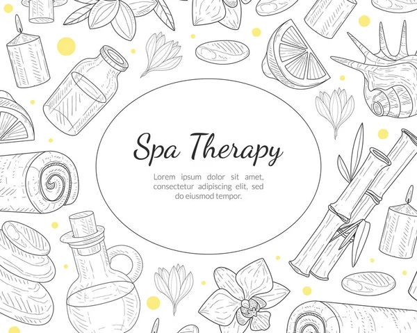 Spa Therapy Banner Template, Organic Natural Cosmetics and Beauty Accessories Seamless Pattern, Flyer, Coupon, Certificate, Promotional Leaflet Vector Illustration — Stock Vector