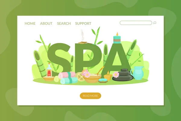 Spa Landing Page Template with Space for Text, Wellness Center, Natural Cosmetics, Relaxing Procedures, Skincare Treatment Website, Homepage, App Vector Illustration — Stock Vector