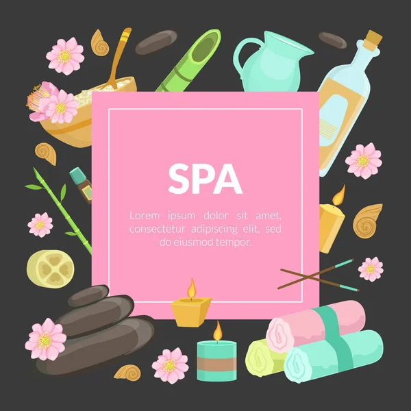 Spa Banner Template with Space for Text, Beauty Salon, Store, Wellness Center, Natural Cosmetics, Relaxing Procedures Promotional Leaflet, Flyer, Invitation Card, Advertising Vector Illustratio — Stock Vector