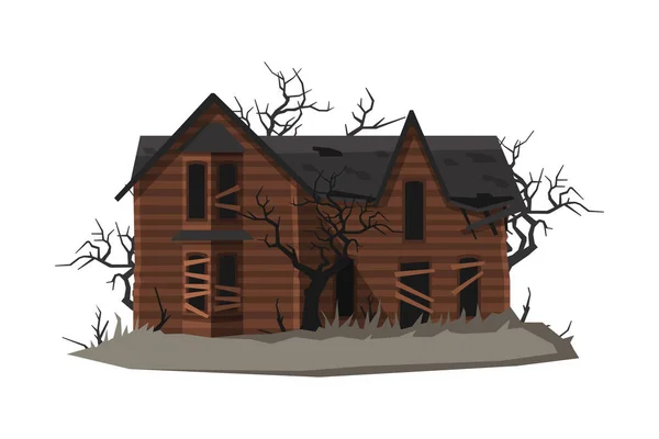 Casa abandonada assustadora, Halloween assombrado mansão Vector Ilustração em fundo branco — Vetor de Stock