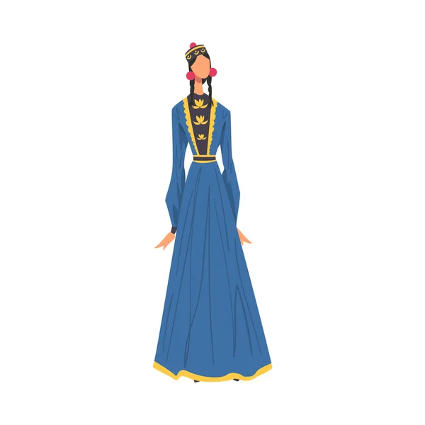 Mujer en ropa nacional de Kalmykia, representante femenina del país en traje tradicional de la nación Dibujos animados Estilo Vector Ilustración — Archivo Imágenes Vectoriales