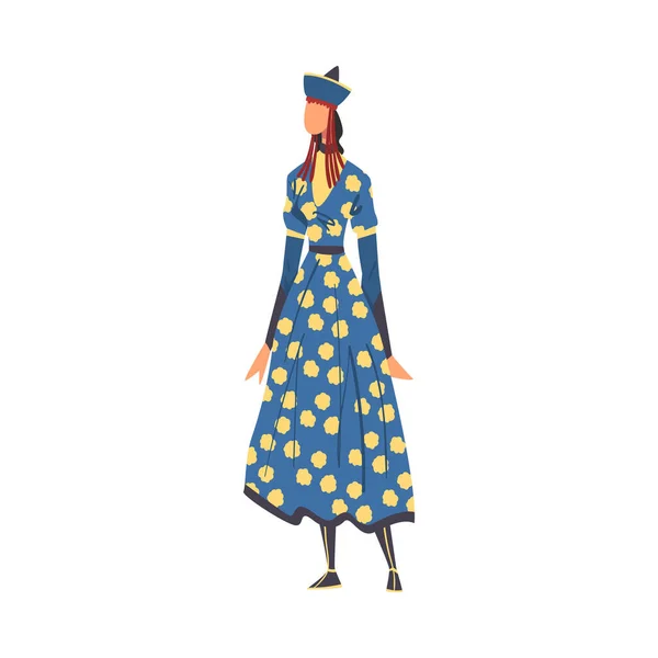 Vrouw in Buryatia National Lothing, Vrouwelijke Vertegenwoordiger van Land in Traditionele Outfit van Nation Cartoon Style Vector Illustratie — Stockvector