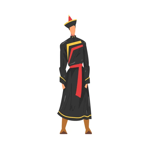 Man in Buryatia National Lothing, Man Vertegenwoordiger van Land in Traditionele Outfit van Nation Cartoon Style Vector Illustratie — Stockvector