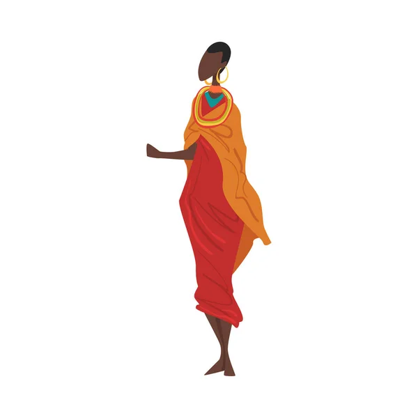 Woman in Maasai National lothing, Female Representative of Country in Traditional Outfit of Nation Cartoon Style Vector Illustration — Stock Vector