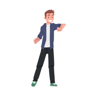 Gülümseyen Genç, Mutlu Okul Çocuğu, Öğrenci, Sınıf Arkadaşı ya da Beyaz Arkaplan 'da İzole Edilmiş Olumlu Karakter Çizgi Filmi Vektör Çizimi