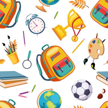 Okul Malzemeleri Kusursuz Şablon, Kırtasiye Aksesuarları Kumaş, Ambalaj Kağıdı, Arkaplan Tasarımı, Okul Konsepti Çizgi Filmi Çizer Çizimi