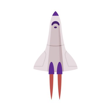 Uzay Roketi Fırlatma, Astronotluk ve Uzay Keşfi Teknolojisi Düz Stil Vektör Resimleri Beyaz Arkaplan