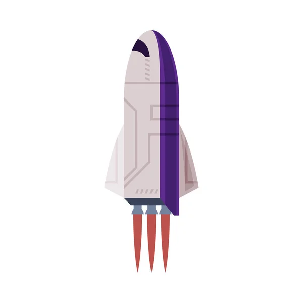 Rymdskepp, Rymdraket Lansering, Astronautik och Space Exploration Technology Flat Style Vector Illustration på Vit Bakgrund — Stock vektor