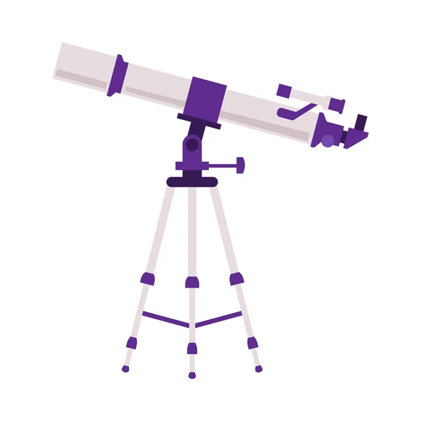 Telescópio, dispositivo óptico do astrônomo para explorar e observar o espaço e a ilustração do vetor do estilo liso da galáxia no fundo branco —  Vetores de Stock
