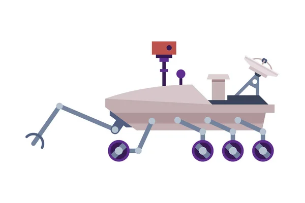 Space Rover, Robotic Autonomous Vehicle for Cosmos Exploration płaski styl wektor ilustracji na białym tle — Wektor stockowy