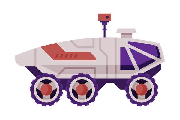 Space Rover Robotic Autonomous Vehicle, Kosmos Exploration Transport płaski styl wektor ilustracji na białym tle — Wektor stockowy