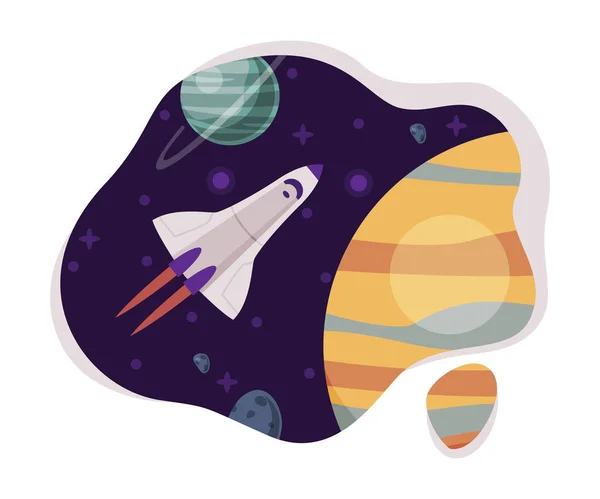Rocket in Space Scene, Cosmos Industry Exploration Concept Θεματικό φόντο εικονογράφησης διανυσμάτων — Διανυσματικό Αρχείο