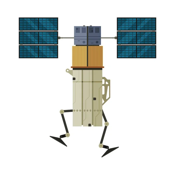 Satellite spaziale artificiale, esplorazione del cosmo, tecnologia spaziale tema piatto vettoriale illustrazione su sfondo bianco — Vettoriale Stock