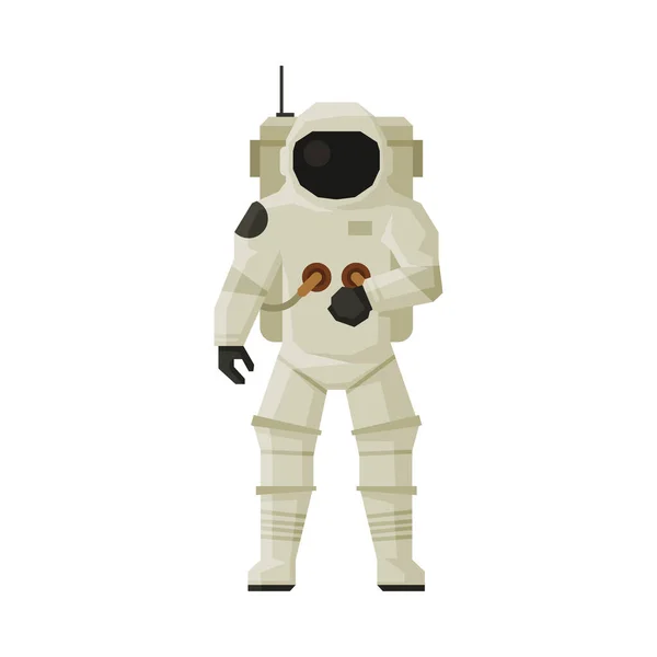 Cosmonauta o astronauta en traje espacial, espacio, cosmos exploración tema plano Vector ilustración sobre fondo blanco — Vector de stock