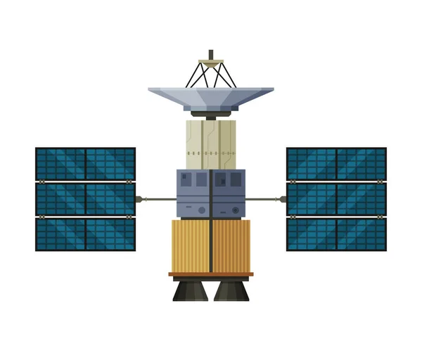 Künstlicher Satellit schwebt, Kosmos-Exploration, Raumfahrttechnologie Thema Flat Vector Illustration Isoliert auf weißem Hintergrund — Stockvektor