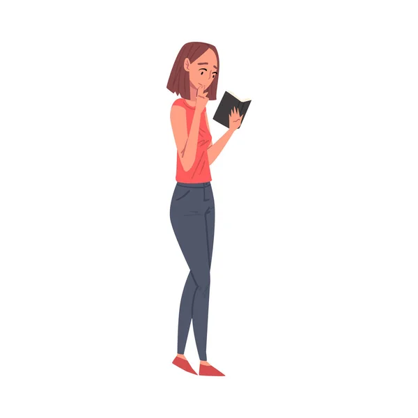 Kız Yürürken Kitap Okuma, Kız Öğrenci Karakteri Gelişigüzel Kıyafetler Çalışması veya Sınava Hazırlanma, Kitap Aşığı, Okuma Çizgi Filmi Biçimi Resimleri — Stok Vektör