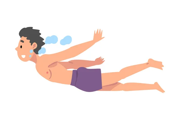 Niño nadando en el agua, Persona en traje de baño Realización de actividades acuáticas, Natación en el agua Deportes Dibujos animados Estilo Vector Ilustración — Vector de stock