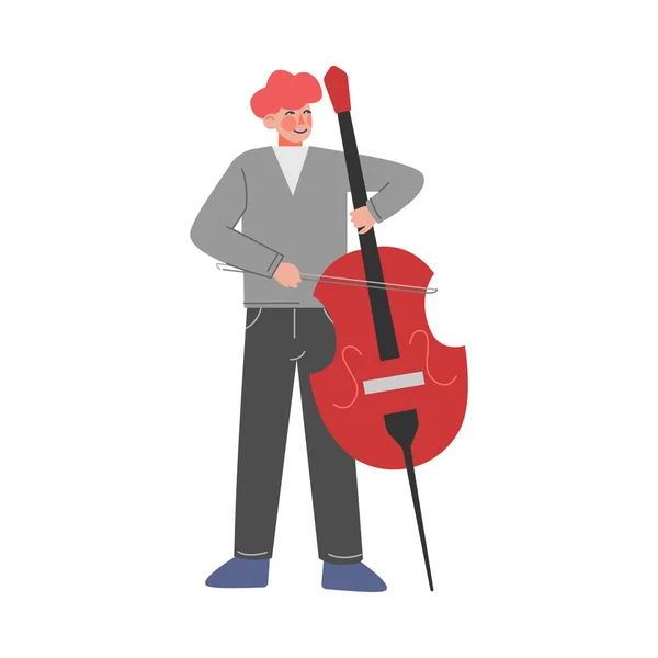 Man Musician Playing Flute Cello, Classical Music Performer Character with Musical Instrument Flat Style Vector Illustration — 스톡 벡터