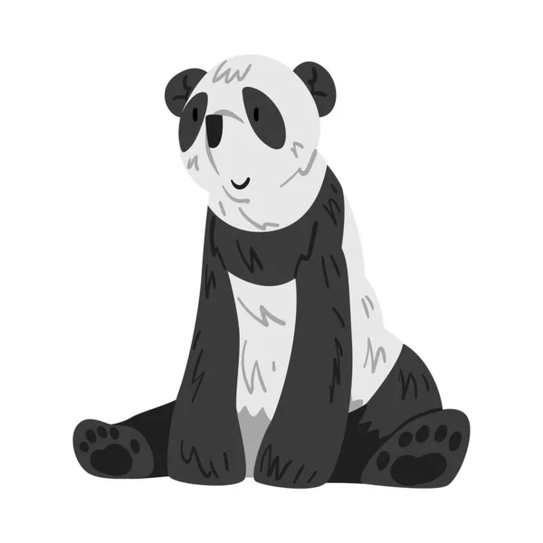 Urso engraçado bonito do panda que senta-se no assoalho, ilustração adorável do vetor do estilo animal selvagem dos desenhos animados no fundo branco — Vetor de Stock