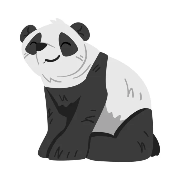 Ours souriant mignon de panda, animal sauvage drôle assis sur le sol Illustration vectorielle de style dessin animé sur fond blanc — Image vectorielle