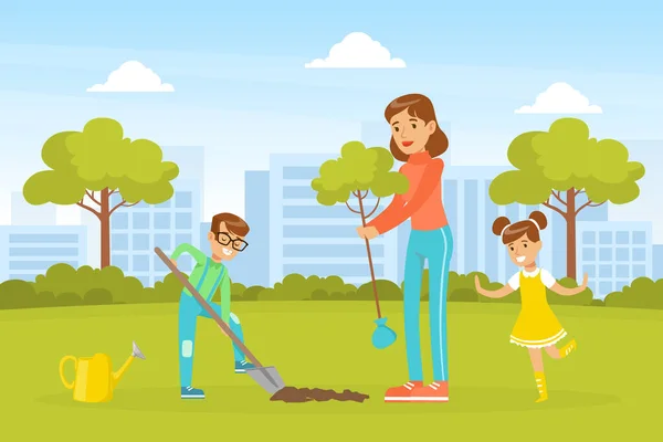 Niños sembrando arboles Imágenes Vectoriales, Gráfico Vectorial de