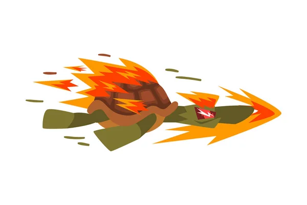 Fire Fast Turtle, Želva zvíře kreslený znak rychlost vůdce vektorové ilustrace na bílém pozadí — Stockový vektor