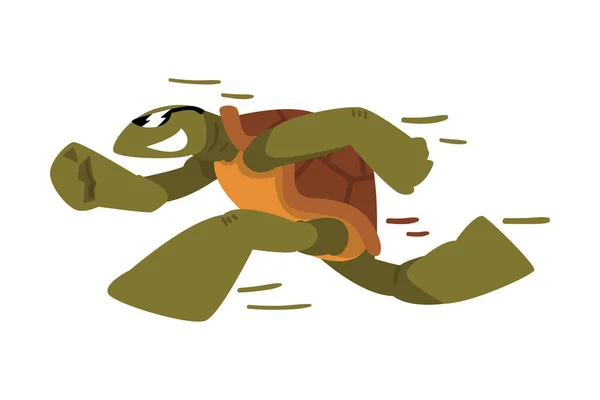 Tortuga rápida, personaje divertido de la historieta del animal de la tortuga que funciona en su ilustración del vector de las piernas de Hind — Archivo Imágenes Vectoriales