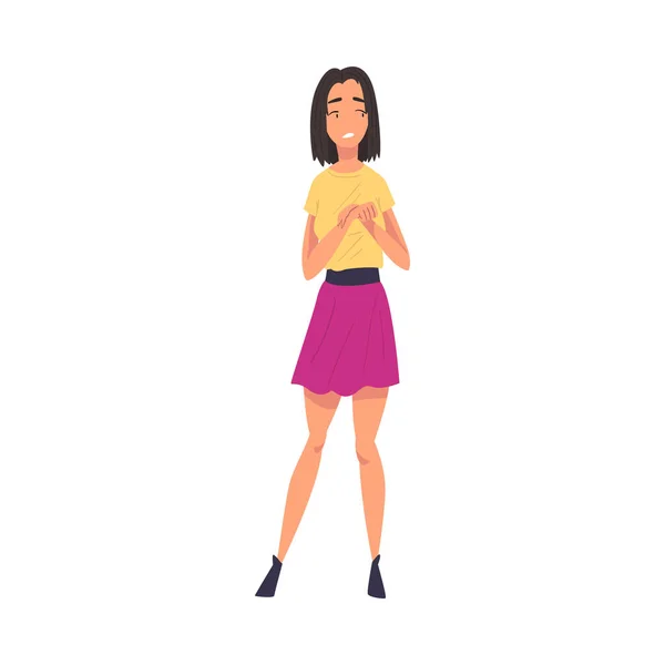 Upset Stressed Girl in Casual Clothes Cartoon Vector Illustration on White Background — 스톡 벡터